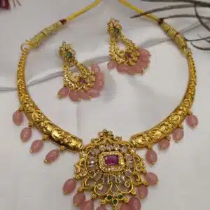 Premium AD Choker Necklace -Pink