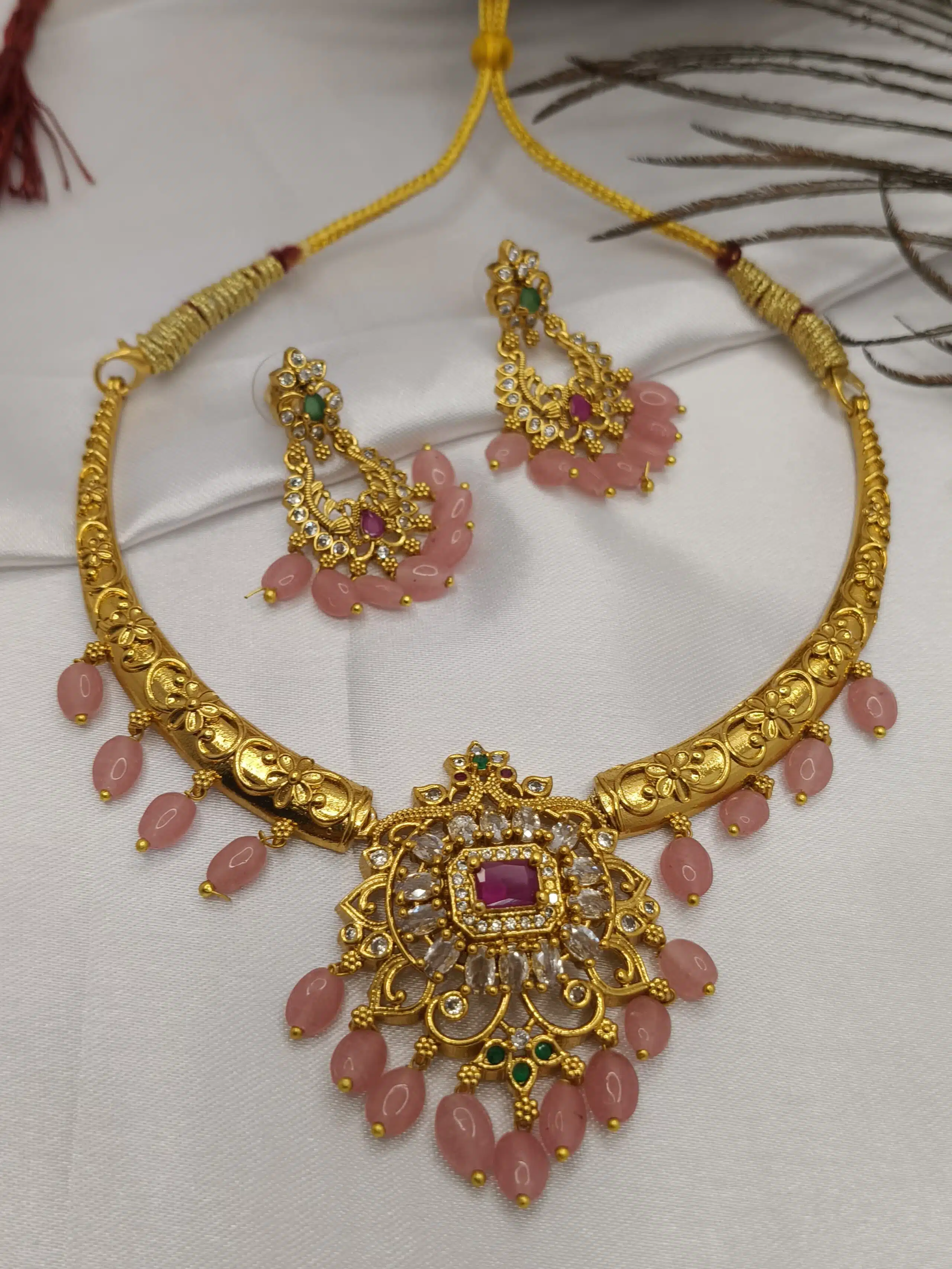 Premium AD Choker Necklace -Pink