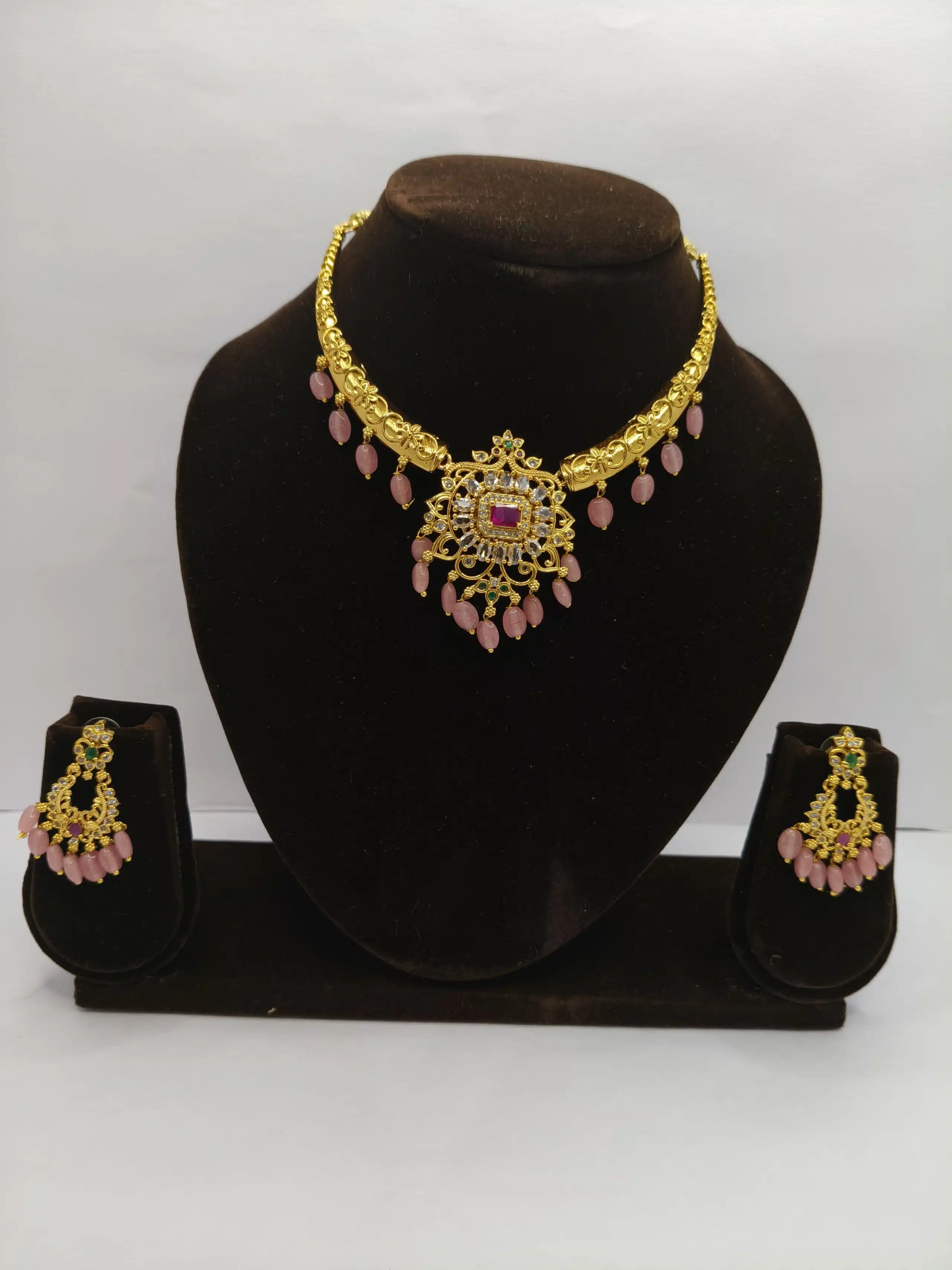 Premium AD Choker Necklace -Pink - Image 2