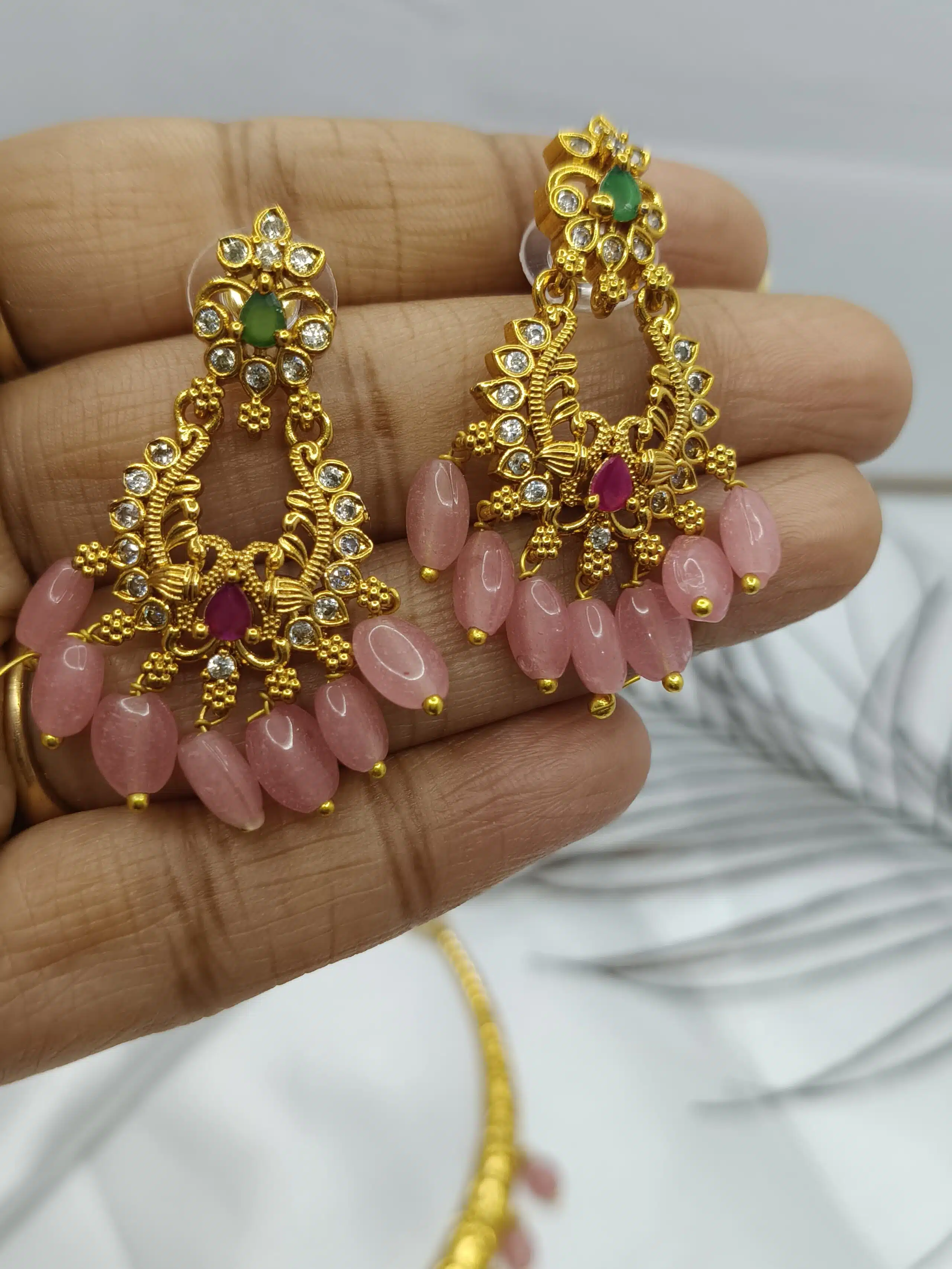 Premium AD Choker Necklace -Pink - Image 4
