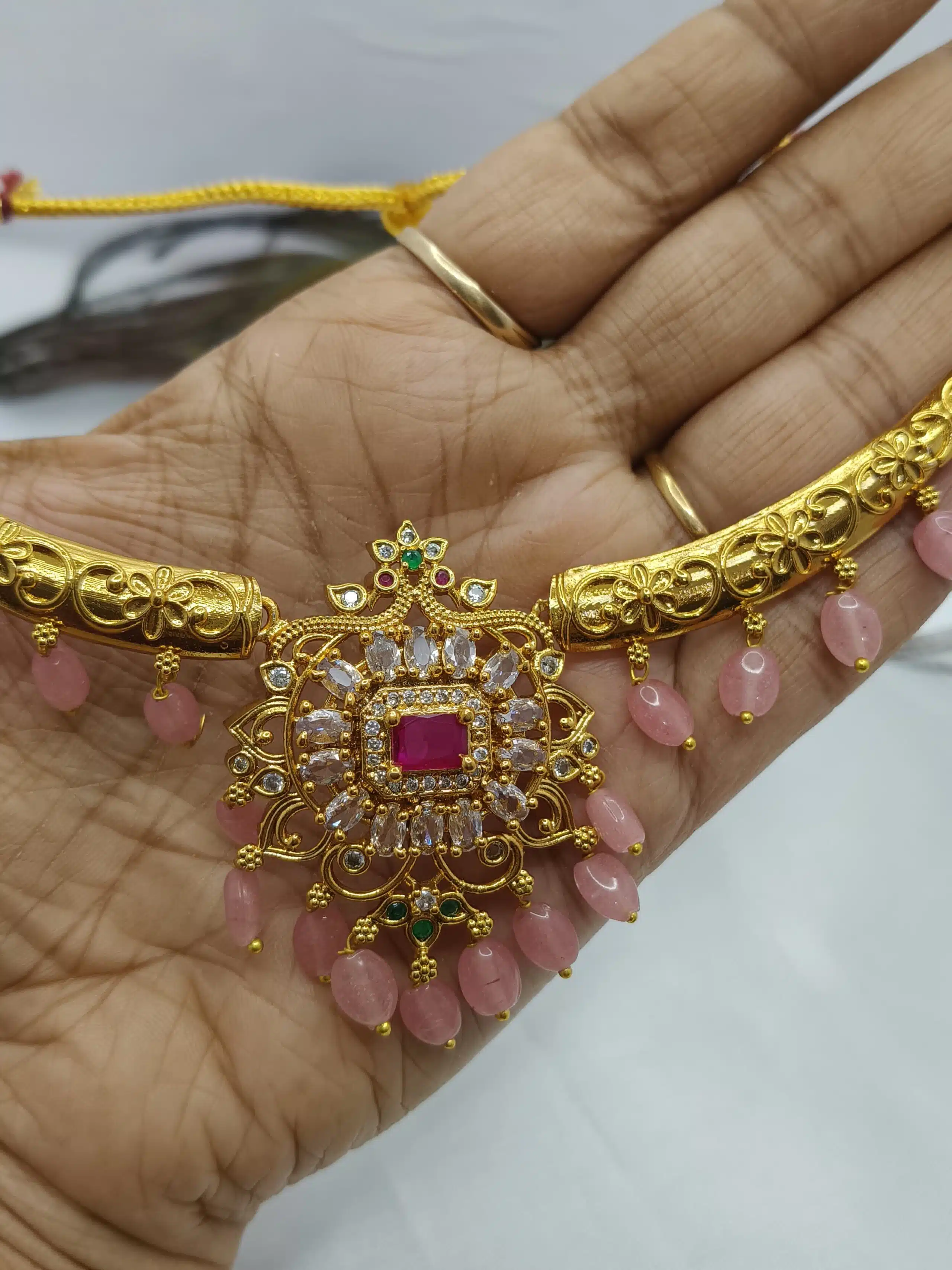Premium AD Choker Necklace -Pink - Image 3