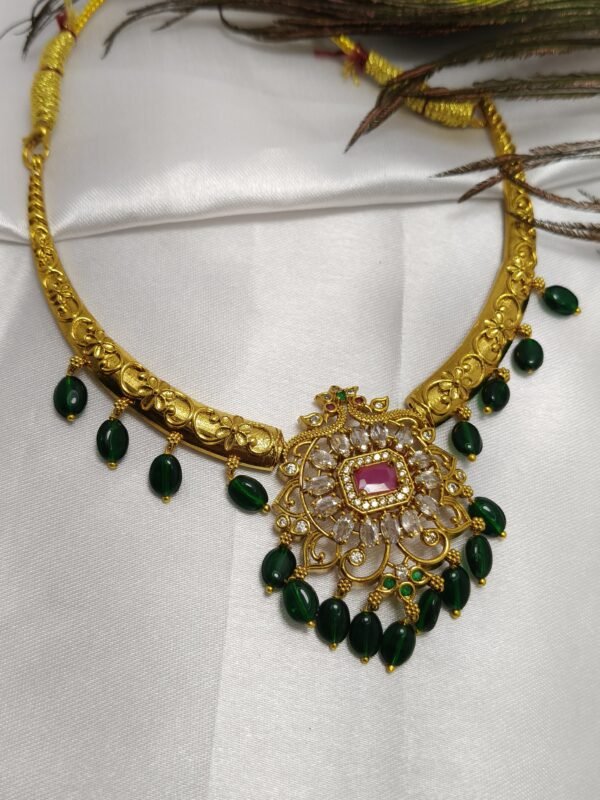 Premium AD Choker Necklace - Green - Image 4