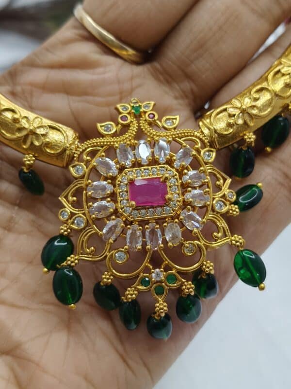 Premium AD Choker Necklace - Green - Image 2